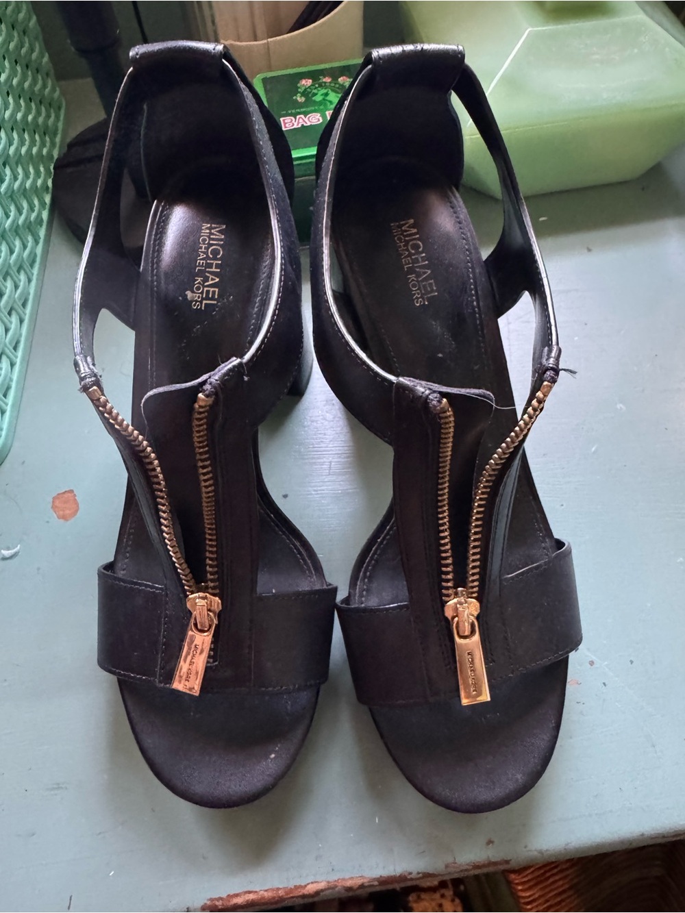 Michael Kors Black Leather Zip-Front Women’s Sandals 7.5